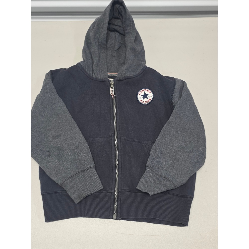 Converse All Star Boys Full Zip Hoodie Navy Gray Chuck Taylor Logo Size S 8-10